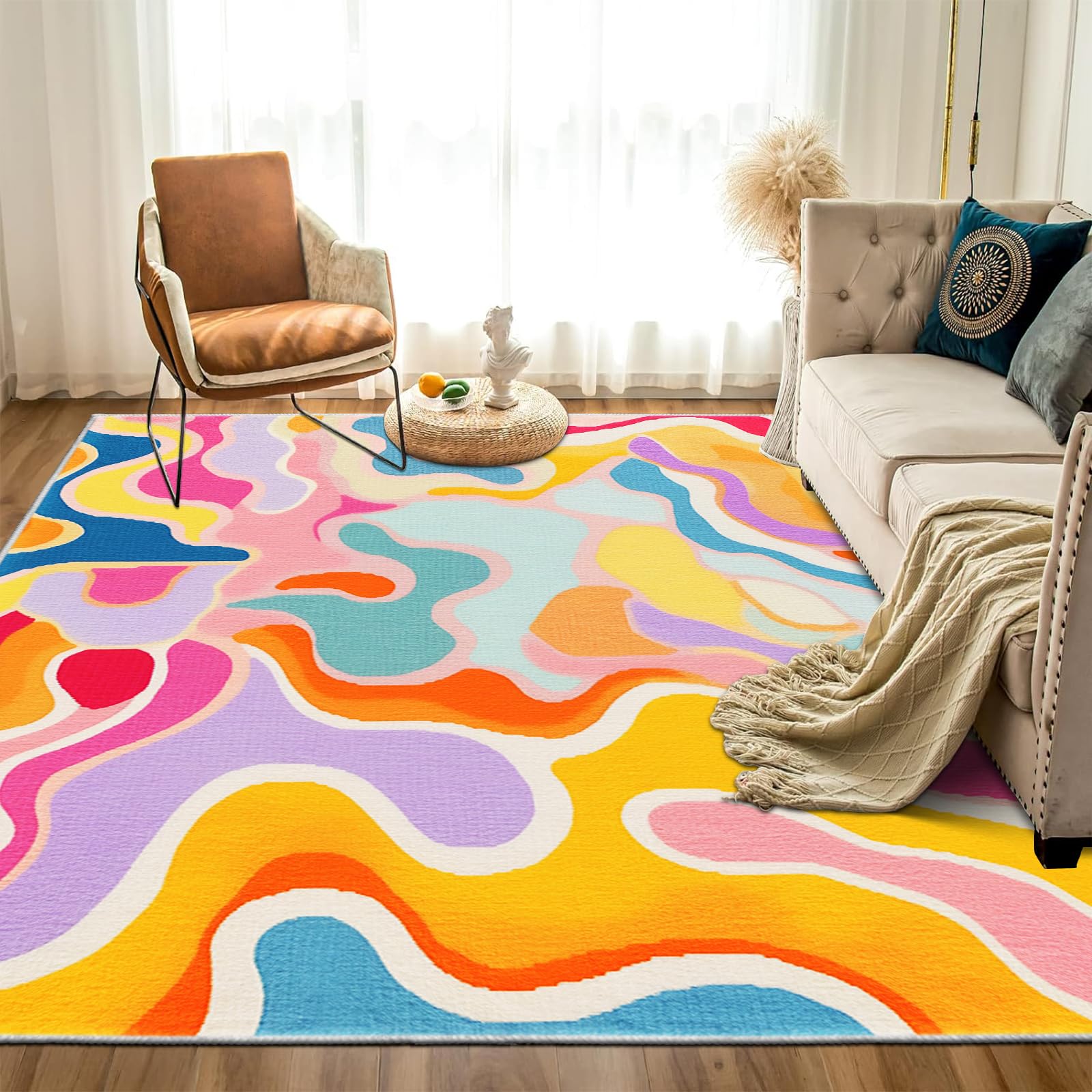 Amazon.com: 9CH Colorful Abstract Area Rug 7' X 5' 70s Aesthetic